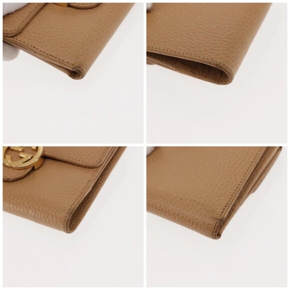 GUCCI Bifold Wallet Leather Outlet Beige Gold Beige - Picture 16 of 16